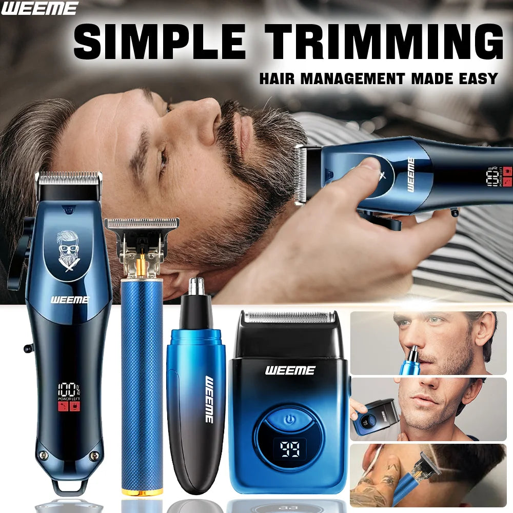 Afeitador multifuncional diseñado para el cuidado completo masculino. Cuenta con cuchilla de acero inoxidable y motor vibratorio, ideal para recortar barba, cabello, nariz, orejas, cejas, cuerpo