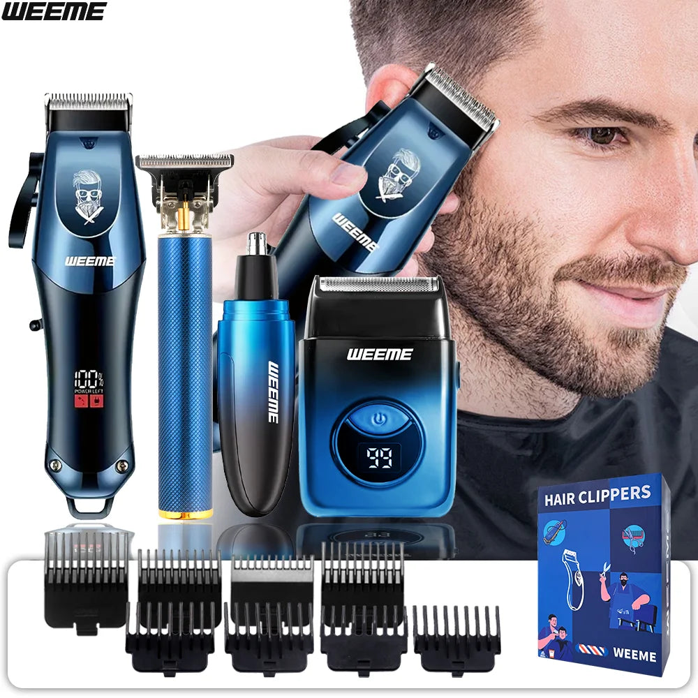 Afeitador multifuncional diseñado para el cuidado completo masculino. Cuenta con cuchilla de acero inoxidable y motor vibratorio, ideal para recortar barba, cabello, nariz, orejas, cejas, cuerpo
